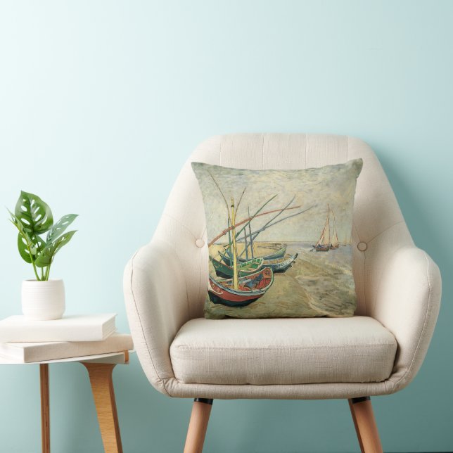Vincent van Gogh - Fishing Boats on the Beach Throw Pillow (Chair)