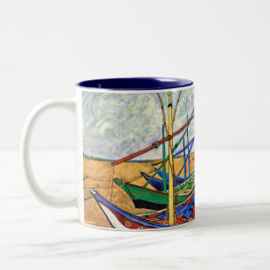Vincent Van Gogh - Fishing Boats On The Beach Two-Tone Coffee Mug