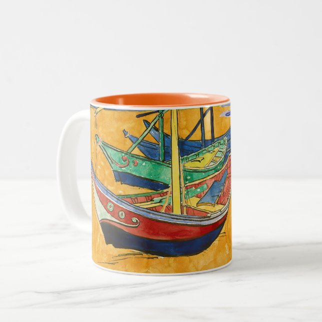 Vincent van Gogh - Fishing Boats on the Beach Two-Tone Coffee Mug (Front Left)