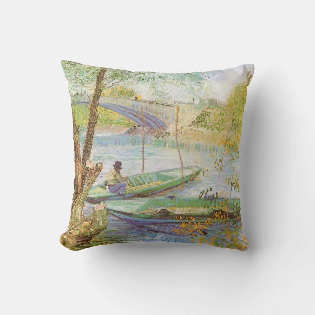 Vincent van Gogh Fishing in Spring, Pont de Clichy Throw Pillow (Front)