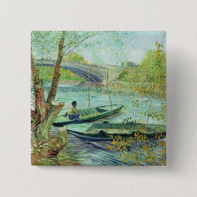 Vincent van Gogh | Fishing in the Spring 2 Inch Square Button (Front)