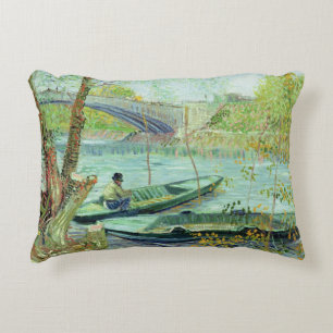 Vincent van Gogh Fishing in the Spring Decorative Pillow