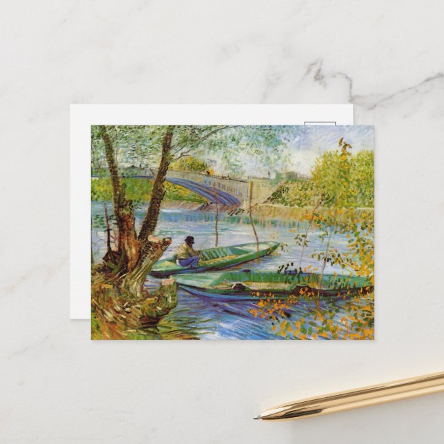 Vincent Van Gogh, Fishing in the Spring Postcard (Front/Back In Situ)