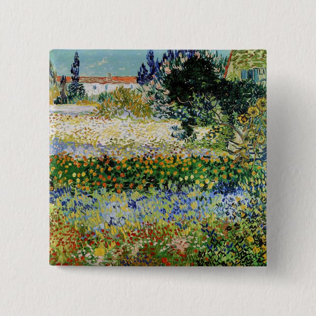 Vincent van Gogh - Flowering Garden 2 Inch Square Button (Front)