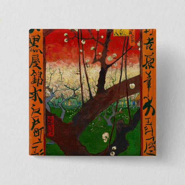 Vincent van Gogh - Flowering Plum Tree 2 Inch Square Button (Front)