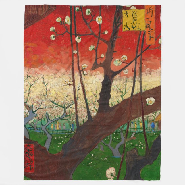 Vincent van Gogh - Flowering Plum Tree Fleece Blanket (Front)