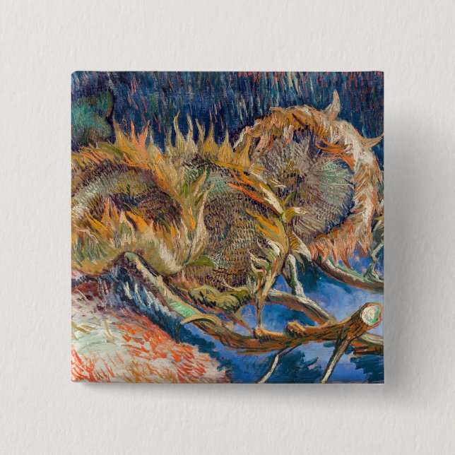 Vincent van Gogh - Four Cut Sunflowers 2 Inch Square Button (Front)