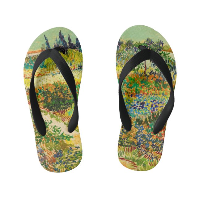 Vincent Van Gogh Garden at Arles Button Kid's Flip Flops (Footbed)