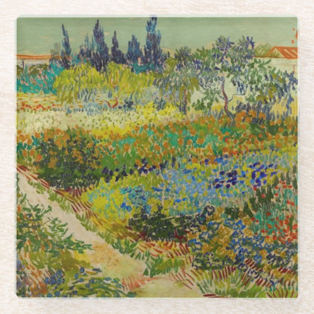 Vincent Van Gogh Garden at Arles Glass Coaster (Front)