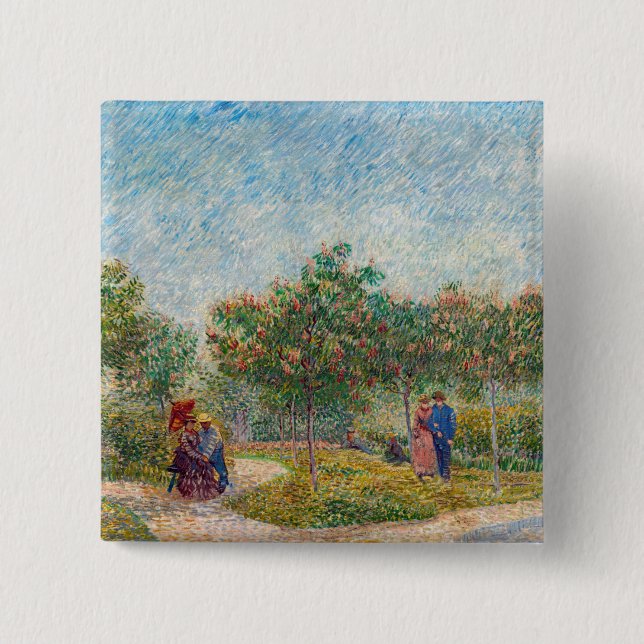 Vincent van Gogh - Garden in Montmarte with Lovers 2 Inch Square Button (Front)