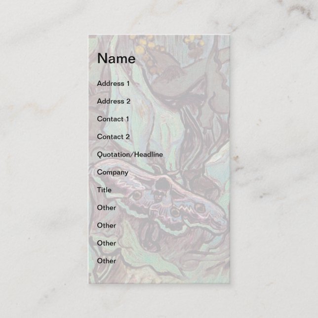 Vincent Van Gogh - Great Peacock Moth Fine Art Business Card (Front)