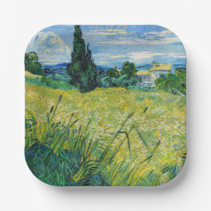 Vincent van Gogh - Green Wheat Field with Cypress Paper Plate