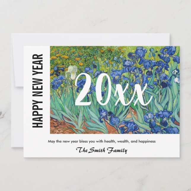 Vincent van Gogh - Happy New Year / Irises Holiday Card (Front)