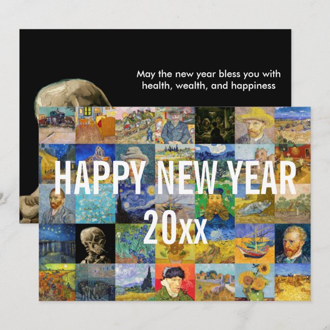 Vincent van Gogh - Happy New Year Patchwork Holiday Card (Front/Back)