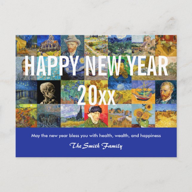 Vincent van Gogh - Happy New Year Patchwork Postcard (Front)