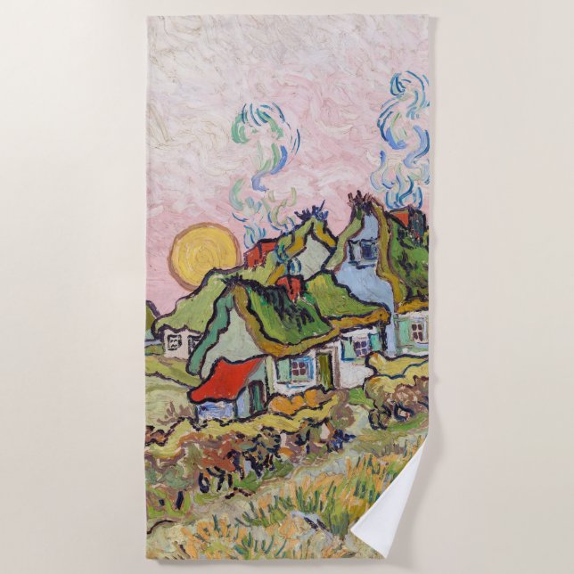 Vincent van Gogh - Houses and Figure Beach Towel (Front)