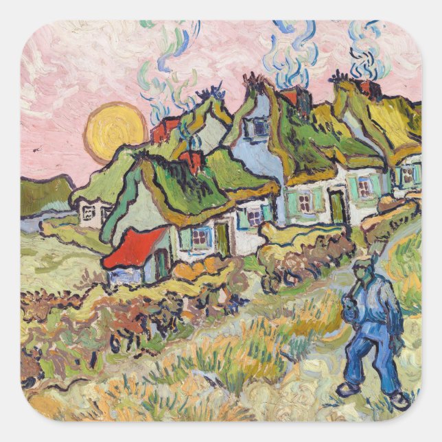 Vincent van Gogh - Houses and Figure Square Sticker (Front)