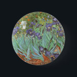 Vincent van Gogh - Irises 2 Inch Round Button<br><div class="desc">Irises (1889) by Van Gogh is a vintage post impressionism fine art floral nature painting. A group of purple bearded irises and a single white iris flower growing in a garden. It was one of his first paintings while he was at the asylum in Saint-Remy-de-Provence. In 1987 it became the...</div>