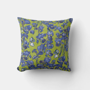 Vincent Van Gogh Irises Cobalt Blue Apple Green Throw Pillow