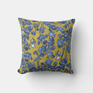 Vincent Van Gogh Irises Cobalt Blue Mustard Yellow Throw Pillow
