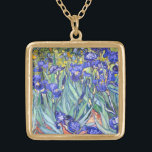 Vincent Van Gogh Irises Floral Vintage Fine Art Gold Plated Necklace<br><div class="desc">Vincent Van Gogh Blue Irises Floral Fine Art Irises is one of many paintings of irises by the Dutch Post-Impressionist artist Vincent van Gogh. Like many artists of his time Van Gogh was influenced by Japanese ukiyo-e woodblock prints. The strong outlines, unusual angles, including close-up views, is a typical element...</div>