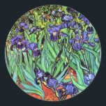 Vincent Van Gogh - Irises - Flower Lover Fine Art Classic Round Sticker<br><div class="desc">Oil on canvas from 1889 showing beautiful purple irises that Van Gogh painted while staying at the Asylum at Saint Paul-de-Mausole in Saint-Remy, France. While many versions of this painting show the flowers as blue, scientists studying the irises in one of Van Gogh's later paintings have found that the flowers...</div>