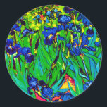 Vincent Van Gogh - Irises - Flower Lover Pop Art Classic Round Sticker<br><div class="desc">Oil on canvas from 1889 showing beautiful purple irises that Van Gogh painted while staying at the Asylum at Saint Paul-de-Mausole in Saint-Remy, France. While many versions of this painting show the flowers as blue, scientists studying the irises in one of Van Gogh's later paintings have found that the flowers...</div>