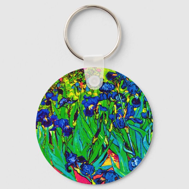 Vincent Van Gogh - Irises - Flower Lover Pop Art Keychain (Front)