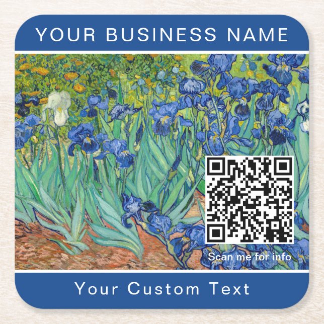 Vincent Van Gogh - Irises - QR Code Square Paper Coaster (Front)