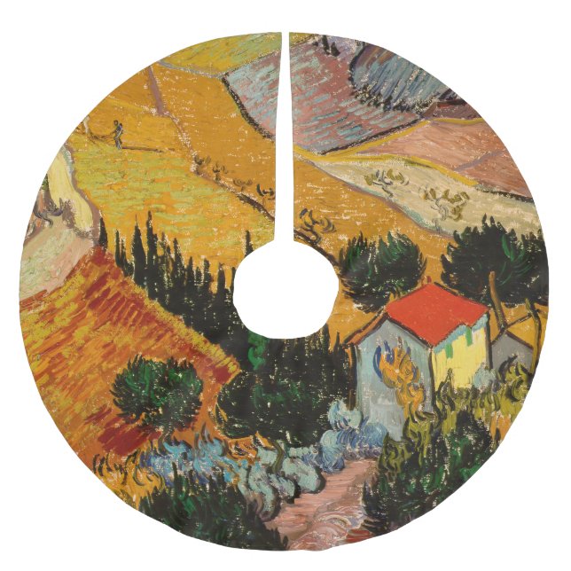 Vincent van Gogh - Landscape, House and Ploughman Brushed Polyester Tree Skirt (Front)