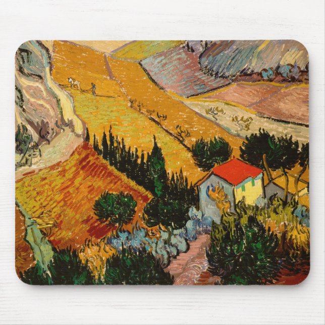 Vincent van Gogh - Landscape, House and Ploughman Mouse Pad (Front)
