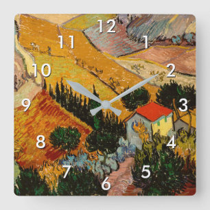 Vincent van Gogh - Landscape, House and Ploughman Square Wall Clock