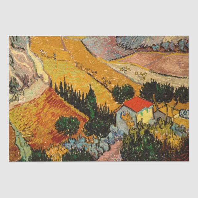 Vincent van Gogh - Landscape, House and Ploughman  Tissue Paper (Front)