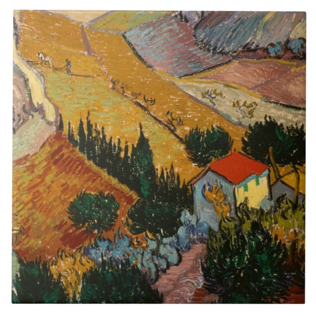 Vincent van Gogh | Landscape w/ House & Ploughman Tile (Front)