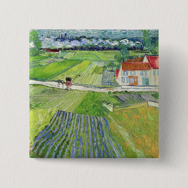 Vincent van Gogh - Landscape with Carriage & Train 2 Inch Square Button (Front)