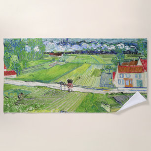 Vincent van Gogh - Landscape with Carriage & Train Beach Towel