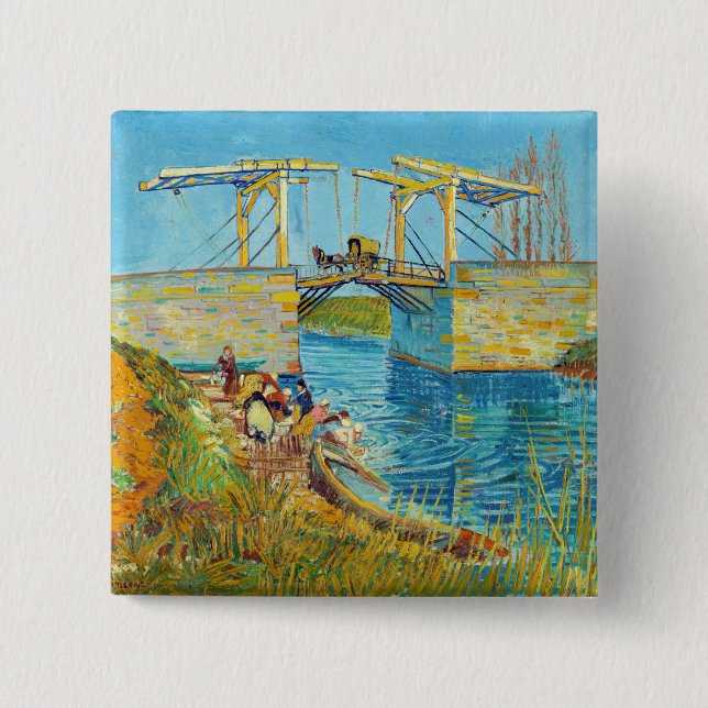 Vincent van Gogh - Langlois Bridge at Arles #1 2 Inch Square Button (Front)