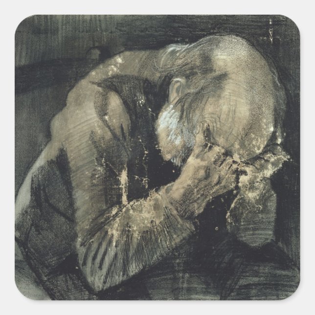 Vincent van Gogh | Man with his head in his hands Square Sticker (Front)
