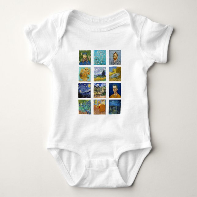 Vincent Van Gogh - Masterpieces Grid Baby Bodysuit (Front)