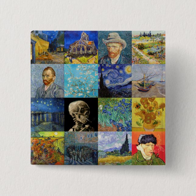 Vincent van Gogh - Masterpieces Mosaic Patchwork 2 Inch Square Button (Front)