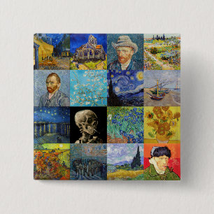Vincent van Gogh - Masterpieces Mosaic Patchwork 2 Inch Square Button