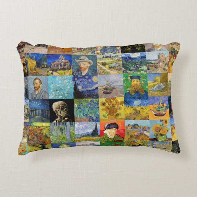 Vincent van Gogh - Masterpieces Mosaic Patchwork Accent Pillow (Front)