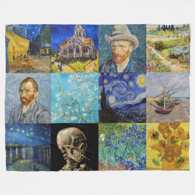 Vincent van Gogh - Masterpieces Mosaic Patchwork Fleece Blanket (Front (Horizontal))