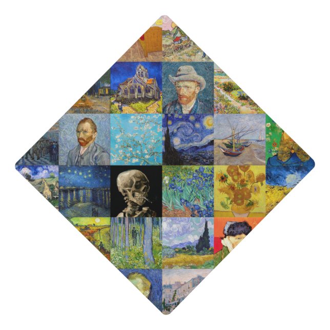 Vincent van Gogh - Masterpieces Mosaic Patchwork Graduation Cap Topper (Front)