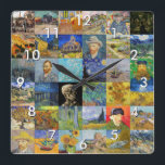 Vincent van Gogh - Masterpieces Mosaic Patchwork Square Wall Clock<br><div class="desc">Vincent van Gogh - Masterpieces Patchwork,  6x6 Grid</div>