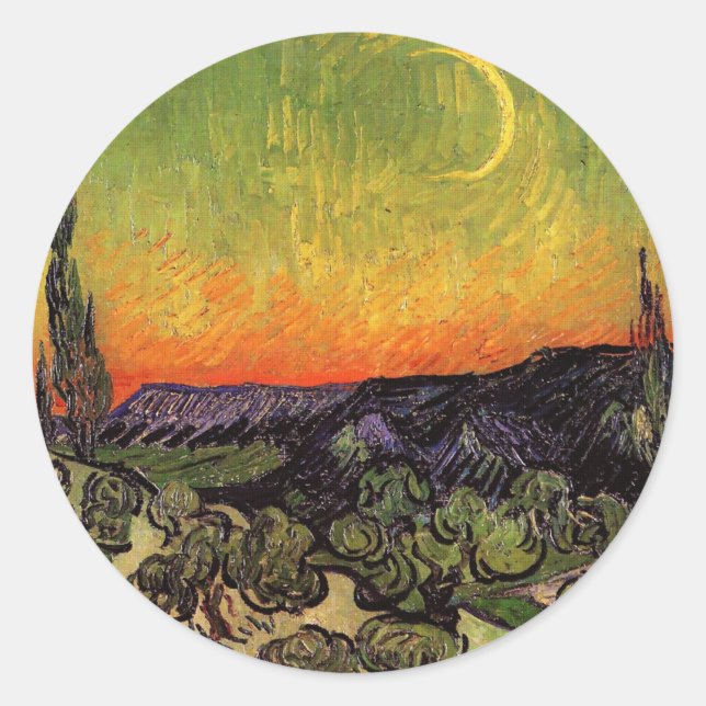Vincent Van Gogh Moonlit Landscape Classic Round Sticker (Front)