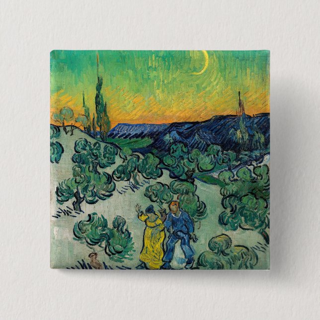 Vincent van Gogh - Moonlit Landscape with Couple 2 Inch Square Button (Front)
