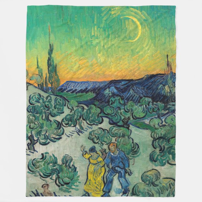 Vincent van Gogh - Moonlit Landscape with Couple Fleece Blanket (Front)