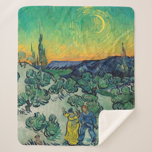 Vincent van Gogh - Moonlit Landscape with Couple Sherpa Blanket (Front)