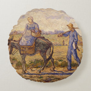 Vincent van Gogh Morning, going out to work Round Pillow